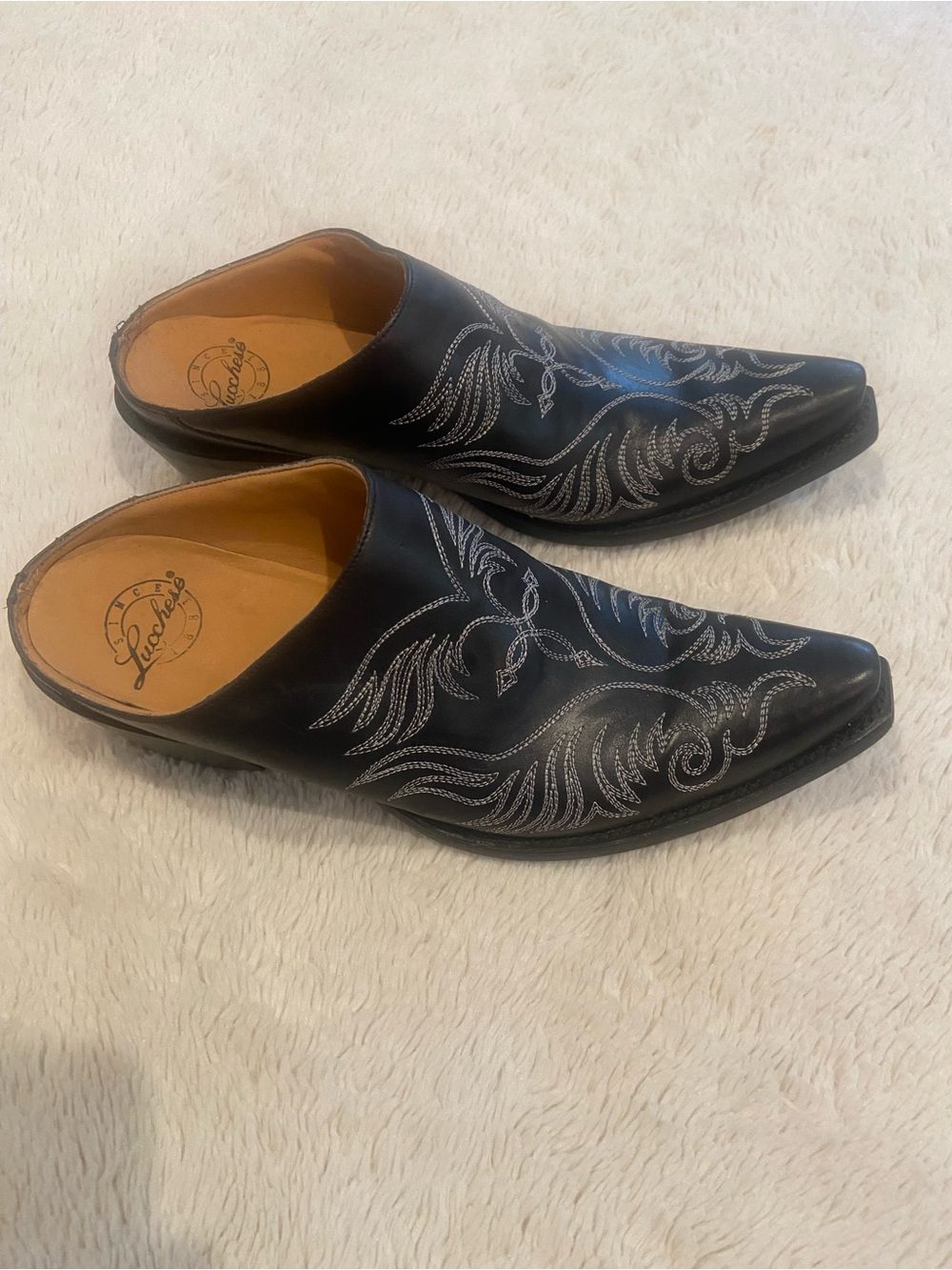 Lucchese Kim Fancy Black Leather Embroidered Western Mule Clogs Women's Size 9B